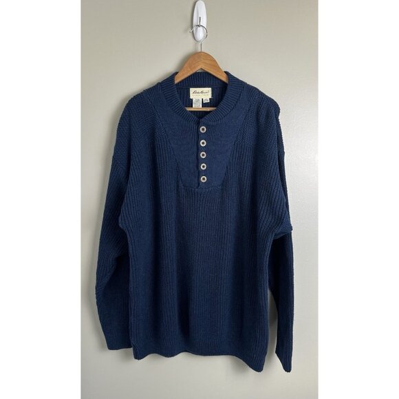 Eddie Bauer Men’s Knit Sweater XL Navy Button Front - Picture 1 of 13